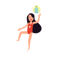 Happy fun kid girl play with ball at sea beach in summer hot season vacation. png