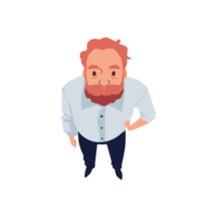 Top view of middle age bearded man looking up, flat illustration isolated. png