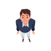 Top view of brunette man looking up, cartoon flat illustration isolated. png
