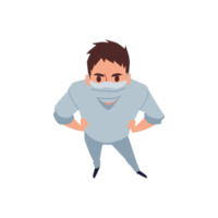 Confident man in medical mask looking up, flat illustration isolated. png