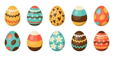 Vector set of easter eggs. 3D easter collection in red, yellow, green and brown. Egg hunt.