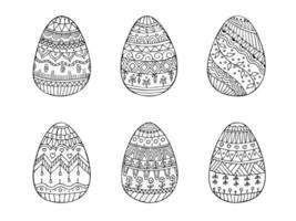 Hand drawn doodle set with easter eggs. Easter zentangle. Vector eggs with ornament.