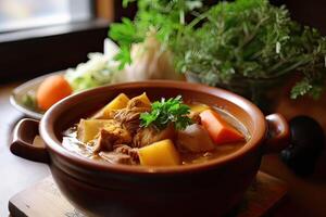 Japanese ordinary curry rice Potatoes, carrots, onions and beef in spicy yellow curry served with steamed rice. photo