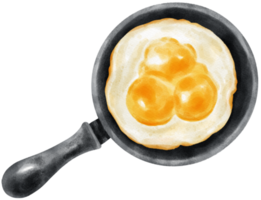 Fried eggs on pan watercolor png