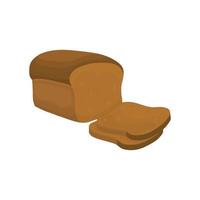 roll of rye brown bread in cartoon style. Loaf and two slices of bread on a white background. For packaging and menu vector