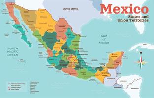 detallado mexico mapa y rodeando fronteras vector