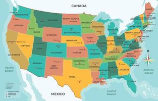 Detailed USA Map and Surrounding Borders vector