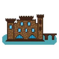 pixel building Arcade game world and pixel scene, Art  Illustration vector