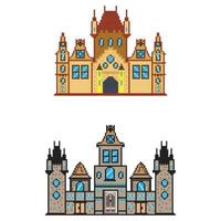 pixel building Arcade game world and pixel scene, Art  Illustration vector