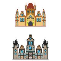 pixel building Arcade game world and pixel scene, Art  Illustration vector