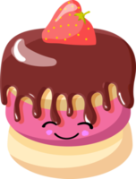 taart met chocola suikerglazuur en aardbeien. kawaii koekje karakter png