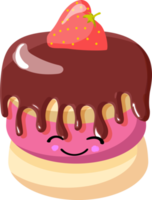 cake with chocolate icing and strawberries. Kawaii cupcake character png