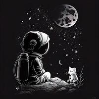 Cute Dream Cat Ink Illustration - photo