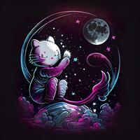 Cute Dream Cat Ink Illustration - photo