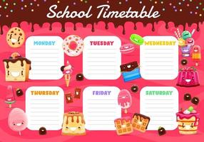 Timetable schedule cartoon ice cream and sweets vector