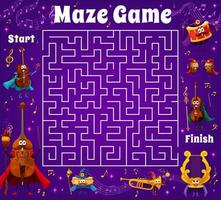 Labyrinth maze game wizard musical instruments vector