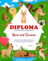 niños diploma dibujos animados perros y cachorros certificado vector