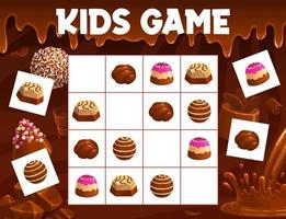 Sudoku game, chocolate praline and fudge candy vector