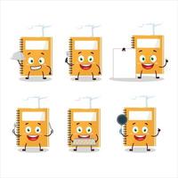 dibujos animados personaje de naranja estudiar libro con varios cocinero emoticones vector
