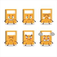 Orange study book cartoon character with various angry expressions vector