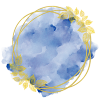 circulo oro hoja marco guirnalda con Armada azul acuarela antecedentes diseño, fiesta bokeh png