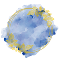 circulo oro hoja marco guirnalda con Armada azul acuarela antecedentes diseño, fiesta bokeh png