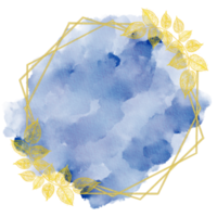 cercle or feuille Cadre couronne avec marine bleu aquarelle Contexte conception, vacances bokeh png