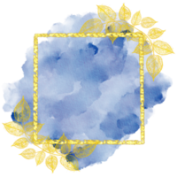 carré or feuille Cadre couronne avec marine bleu aquarelle Contexte conception, vacances bokeh png