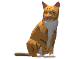 Low poly cat Statue on a transparent background png