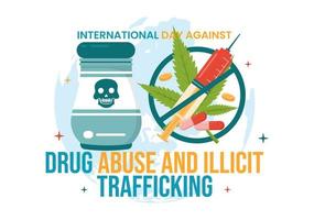 International Day Against Drug abuse and Illicit Trafficking illustration with Anti Narcotics to Avoid Drugs in Hand Drawn Templates Illustration vector