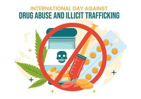 International Day Against Drug abuse and Illicit Trafficking illustration with Anti Narcotics to Avoid Drugs in Hand Drawn Templates Illustration vector