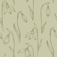 Snowdrops seamless pattern. Elegant classic sketch style. Hand drawn freehand line spring floral background design for wallpapers or textile print, fabric, wrapping paper. vector