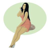 Flat design of pretty girl sitting in brown short dress vector