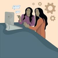 flat design of two women looking at computer vector