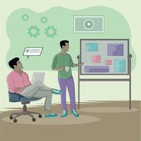 Flat design of two discussing men using a notice board vector