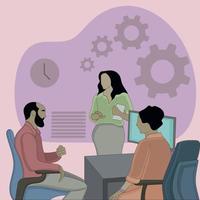 Flat design of a discussing man and two women in office vector