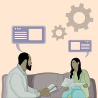 Flat design of man and woman sitting and discussing using paper vector