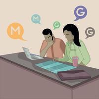 Flat design of a man and a woman sitting and talking vector