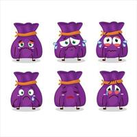 Purple candy sack cartoon character with sad expression vector