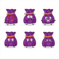 Purple candy sack cartoon character with nope expression vector