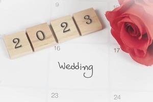 2023 plan wedding on calendar background. photo