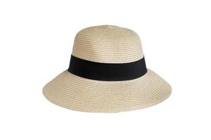 Beautiful summer hat with black ribbon, isolated on white photo