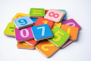Math number colorful on white background, education study mathematics learning teach concept. photo