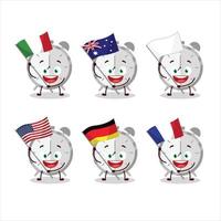 Alarm clock cartoon character bring the flags of various countries vector