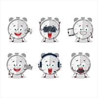 Alarm clock cartoon character are playing games with various cute emoticons vector