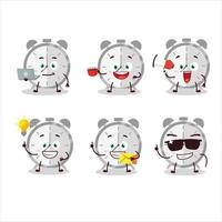 Alarm clock cartoon character with various types of business emoticons vector