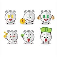 Alarm clock cartoon character with cute emoticon bring money vector