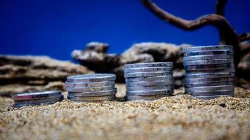 stack of coins forming ladder, business and financial concept photo