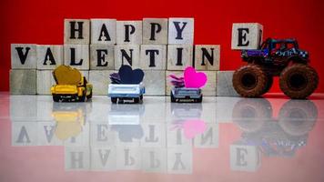 minahasa, Indonesia  January 2023, Happy valentine's day from stacked wooden blocks photo