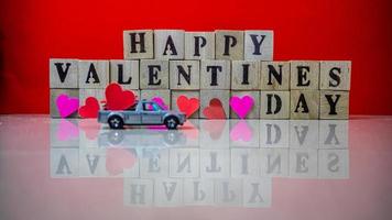 minahasa, Indonesia January 2023, Happy valentine day on wooden blocks photo